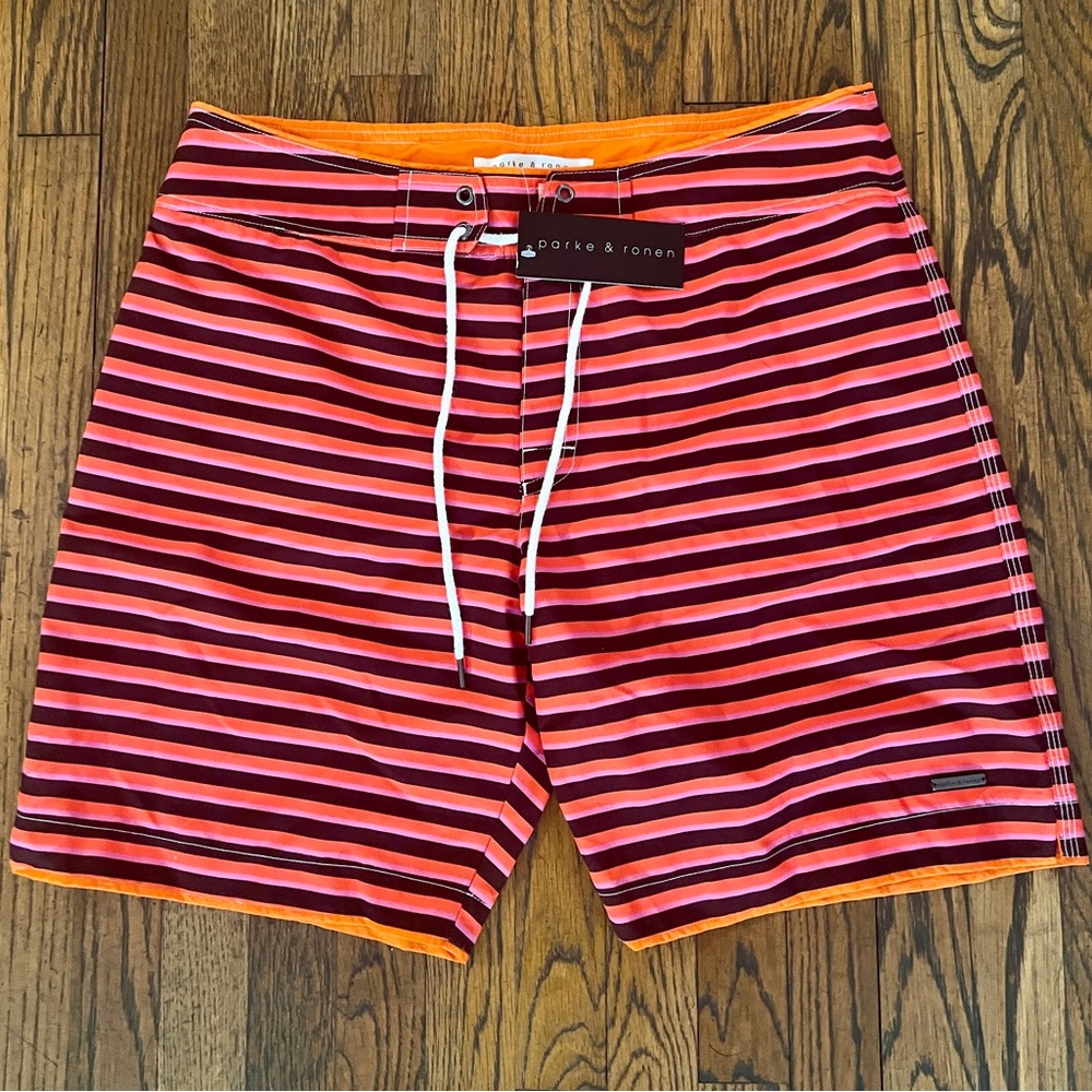 Parke & Ronen Red and Pink Board Shorts Quick-Dry Swimwear